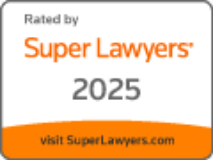 Rated by Super Lawyers 2025 badge with the website visit SuperLawyers.com at the bottom.